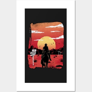 Lone Rider at Sunset Posters and Art